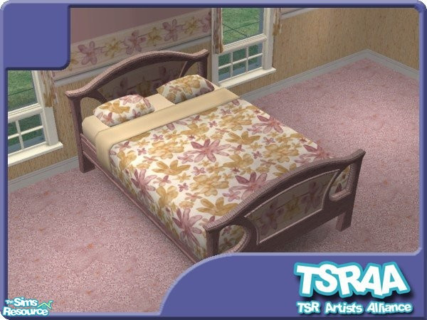 Sims 2 — Pink Sand Daisies Bed by jeni — Soma Bed in a lovely dusky pink recolour. Also works for Windkeepers Double and