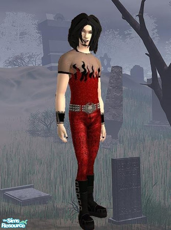Sims 2 — Red Male Goth by sgoobysnacks — This Red outfit is made up of a Red & Black sheer flame top with red