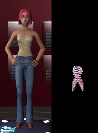 Sims 2 — Teen jeans with pink ribbon pin by law3 — A pair of simple Maxis jeans for teens with a pink crystal ribbon