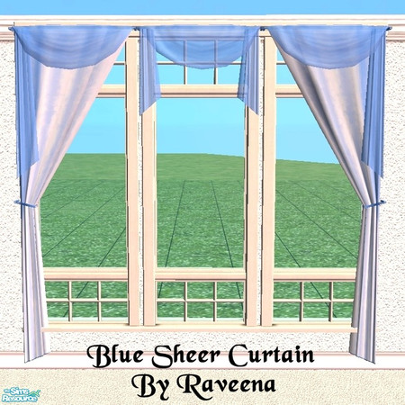 Sims 2 — Blue Sheer Curtains by Raveena — You will need all 3 of BitzyBus's curtain meshes. The middle and right mesh