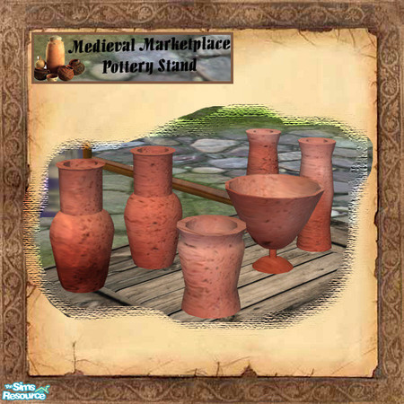 Sims 2 — Pottery Stand - Vases by cemre — Medieval Marketplace -Pottery Stand includes tent, 3 table parts, vases,