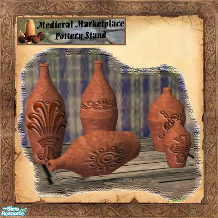 Sims 2 — Pottery Stand - Pottery by cemre — Medieval Marketplace -Pottery Stand includes tent, 3 table parts, vases,