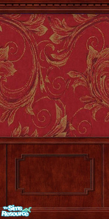 Sims 2 — Red Trifoliate Scroll by daisytighfield — A beautiful red and gold victorian-esque pattern with dark wood frame