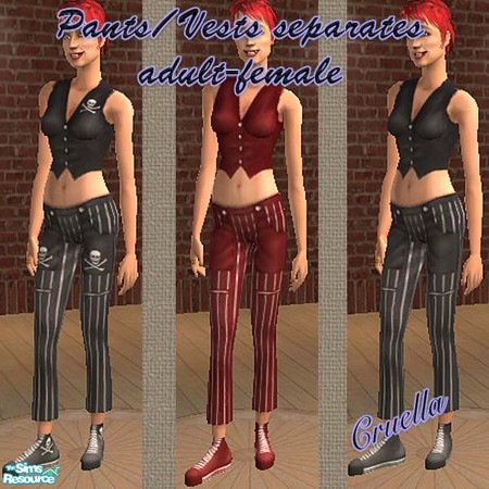 Sims 2 — am_PantsVests by Cruella — New Goth fashion. One with the original skull emblem and 2 without. Pants and vests