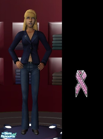 Sims 2 — Navy blazer w/Breast Cancer ribbon by law3 — A smart outfit for teens, comprised of a navy Maxis blazer and