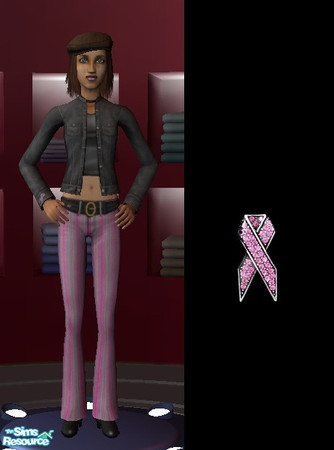 Sims 2 — Black denim jacket w/pink ribbon by law3 — For teens, a black denim jacket with a little crystal pink ribbon