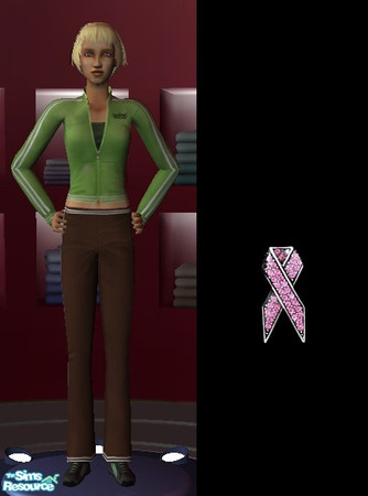 Sims 2 — YA jogging top with pink ribbon by law3 — For young adults, a green velour jogging top with a little crystal