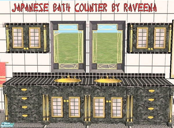 Sims 2 — Japanese Bathroom Counters by Raveena — Both counters included in package. For the upper cabinet you'll need