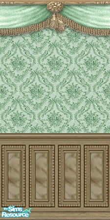 Sims 2 — am_toile09 by Cruella — Pretty Toile wallpaper with swag border and woodworking. In four popular decorating