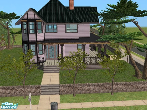 Sims 2 — Dark Victorian by c_literati — Small Victorian with room for a driveway. Unfurnished, includes 2 fireplaces.