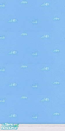 Sims 2 — Transport by Snowbelle — Blue wallpaper adn border set featuring cars, bikes and a cement mixer! Suitable for a