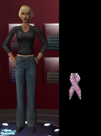 Sims 2 — Black jumper with Breast Cancer pin by law3 — A plain black jumper with a little crystal pink ribbon pin on the