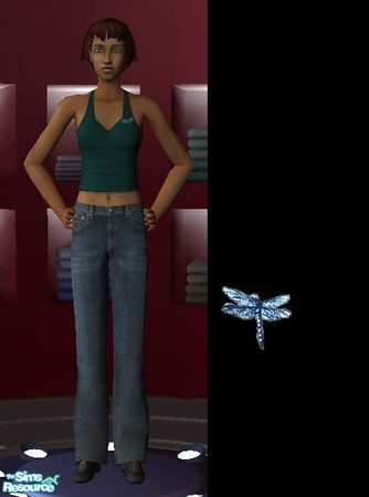 Sims 2 — Teal halter with dragonfly brooch by law3 — A teal coloured halter top for young adults, with a pretty blue
