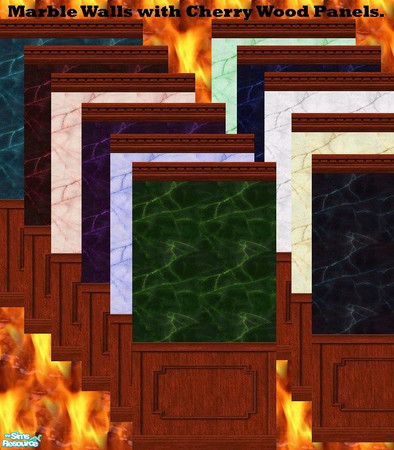 Sims 2 — Marble Walls w/ Cherry Wood Panel by Agent420 — Marble Walls with Cherry Wood Panels. 11 Great colors of real