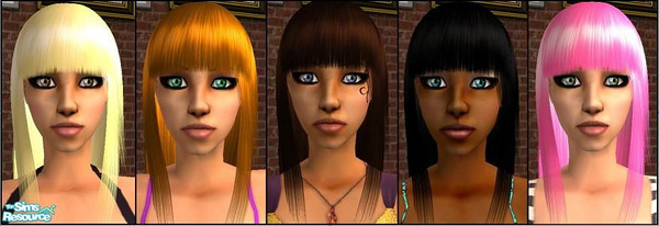 Sims 2 — Sleek Chic Hair by raynebow — Sleek hair for the modern sim. One of my first creations! =] Five recolors of the