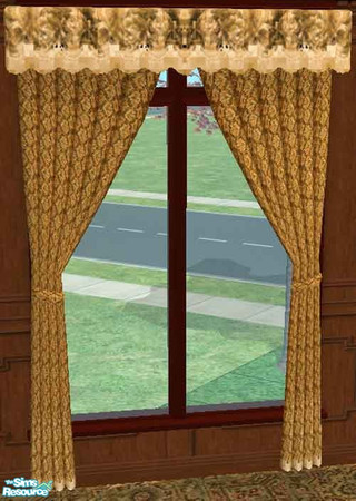Sims 2 — Golden Classic Curtains by AletheiaSim — Opulent gold and ruby colored curtains.