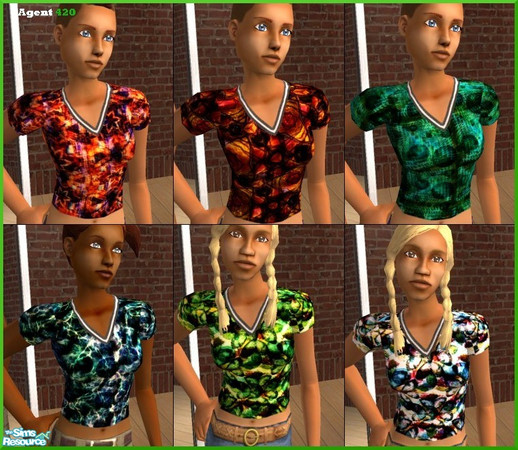 Sims 2 — Very Colorful Shirts (tops) by Agent420 — 6 Amazing new Shirts for your teen girls. Intense very colorful