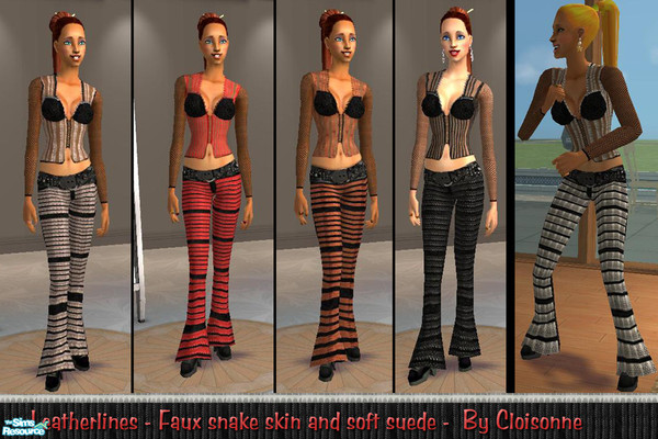 Sims 2 — Leatherline Top &Pants by Cloisonne — Leatherlines is a set tops and pants, based on faux snakeskin, suede