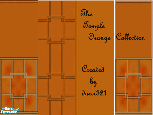 Sims 2 — The Temple Orange Wall Collection by darci321 — A set of 4 walls in The Temple Orange Collection. Created by