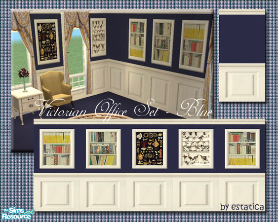 Sims 2 — Victorian Office Set - Blue by estatica — Do your sims crave for riches but can\'t afford them? This exquisite