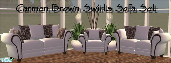 Sims 2 — Carmen Brown Swirls Sofa Set by frillyfilly — Recolours of the Carmen Sofa Set. Free mesh set at 37 Sims.