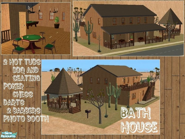 Sims 2 — Bath House by tamlfra — Before indoor plumbing, a shave and a bath was a luxury you paid for! This lot was