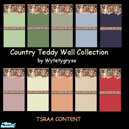 Sims 2 — Country Teddy Wall Collection by wytetygryss — This set of 10 walls features a border of adorable teddy bears