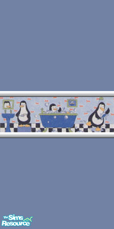 Sims 2 — Penguin Bathroom Collection 03 by wytetygryss — One of a set of 12 painted walls featuring a border of penguins