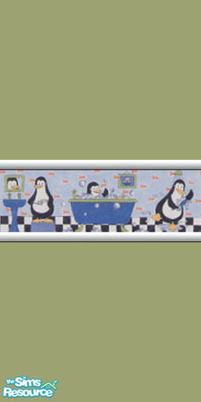 Sims 2 — Penguin Bathroom Collection 02 by wytetygryss — One of a set of 12 painted walls featuring a border of penguins