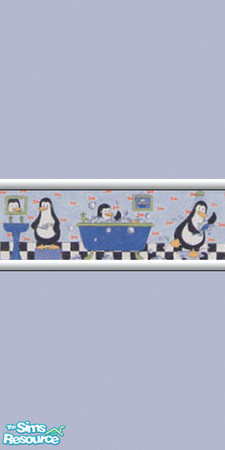 Sims 2 — Penguin Bathroom Collection 01 by wytetygryss — One of a set of 12 painted walls featuring a border of penguins