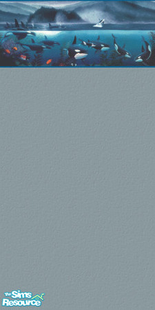 Sims 2 — Orca Bordered Painted Wall 06 by wytetygryss — One of a set of 6 painted walls with a border of Orcas enjoying