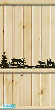 Sims 2 — Knotty Pine Paneling - Silhouette Elk by Bitzybus — Collection 3. The last of three matching sets. Knotty pine