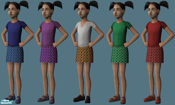 Sims 2 — Polka dot skirts by jokerette — Polka dot skirts in 5 colours for child sims (bottoms only, all tops pictured