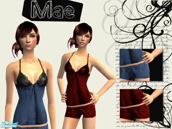 Sims 2 — Mae Pjs by ILikeMusic640 — blue and dark red silk 2 piece pjs