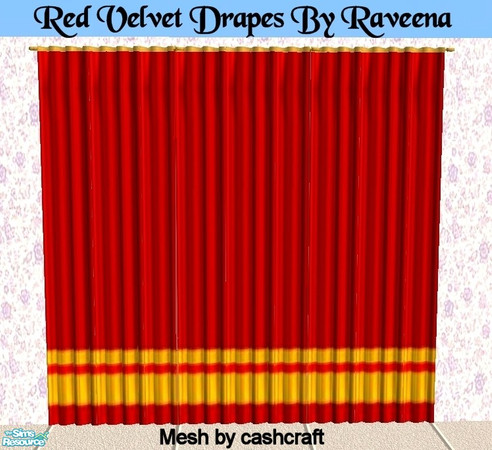 Sims 2 — Red Velvet Drapes by Raveena — You need cashcraft\'s curtain mesh for these curtains to work in the game.