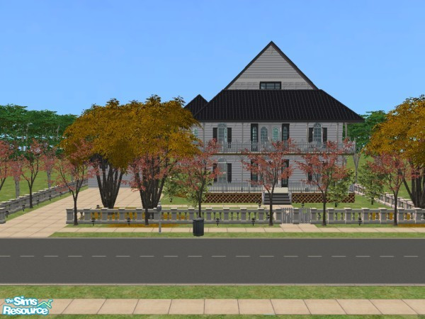 Sims 2 — Classic Colonial by c_literati — Roomy colonial with a garage, driveway, enclosed hot tub area, 2 porches and