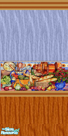 Sims 2 — veggie kitchen wallpaper by ead425 — blues, veggies, wood
