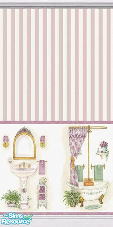 Sims 2 — Lilac Stripe Bathroom by Shakeshaft — A Lilac stripe wallpaper with a bathroom themed border. ** TSRAA Member **