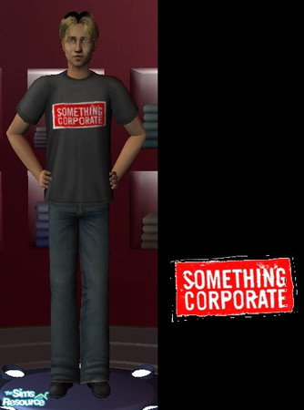 Sims 2 — Something Corporate logo by law3 — A black t-shirt for men, with the 'Something Corporate' logo on the front.