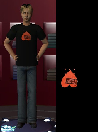 Sims 2 — Something Corporate heart logo by law3 — A black t-shirt for men, with the 'Something Corporate' heart logo on