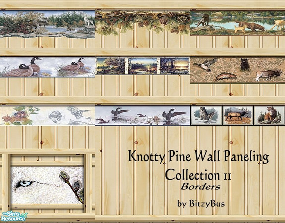 Sims 2 — Knotty Pine Paneling - Borders by Bitzybus — Collection 2. The second of three matching sets. Knotty pine
