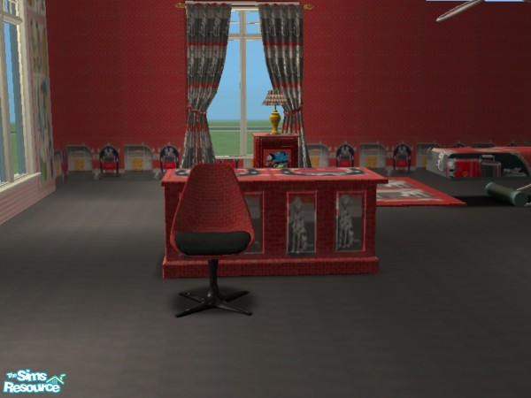 Sims 2 — Fire House desk chair by ead425 — Firehouse Bedroom: contains 2 walls, 1 floor, 13 items Bed, Bookcase,