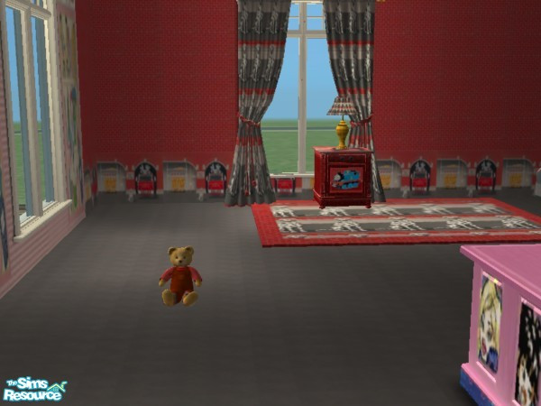 Sims 2 — Fire House teddy bear by ead425 — Firehouse Bedroom: contains 2 walls, 1 floor, 13 items Bed, Bookcase,