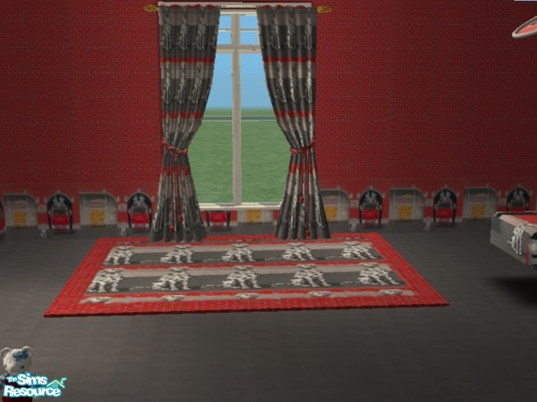 Sims 2 — Fire House rug set by ead425 — Firehouse Bedroom: contains 2 walls, 1 floor, 13 items Bed, Bookcase, computer,
