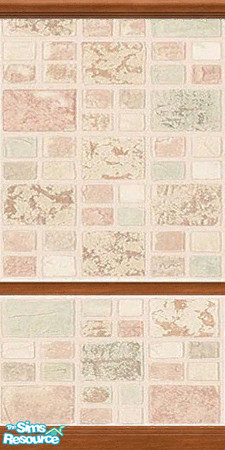 Sims 2 — Pale Pastel Tiles 4 by TSR Archive — Part of a set of 4 Pastel Tiled Walls with a Medium Wood Picture Rail. **