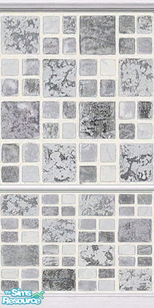 Sims 2 — Black and White Pastel Tiles 3 by TSR Archive — Part of a set of 4 Pastel Tiled Walls with White Wood Picture