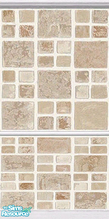 Sims 2 — Brown Pastel Tiles  3 by TSR Archive — Part of a set of 4 Pastel Tiled Walls with White Wood Picture Rail. **