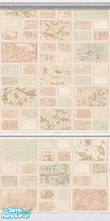 Sims 2 — Pale Pastel Tiles  3 by TSR Archive — Part of a set of 4 Pastel Tiled Walls with White Wood Picture Rail. **