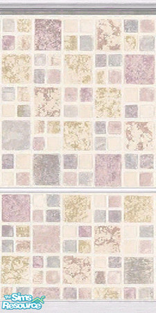 Sims 2 — Pink Pastel Tiles 3 by TSR Archive — Part of a set of 4 Pastel Tiled Walls with White Wood Picture Rail. **