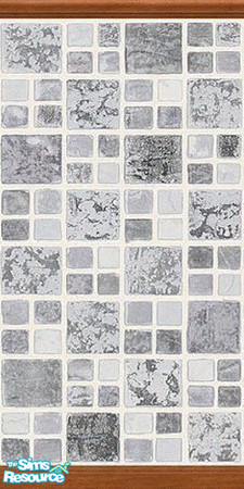 Sims 2 — Black and White Pastel Tiles 2 by TSR Archive — Part of a set of 4 Pastel Tiled walls with Medium Wood Moulding.